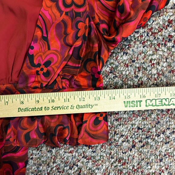 For Love & Lemons NWT Davina Pink Red Floral Plunge Tie Front LS Top Size XS - Picture 14 of 15